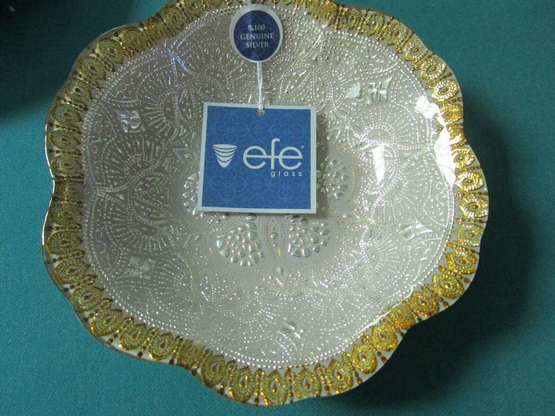 TURKISH ART GLASS BOWL 2 X 8 3/4" REVERSE PAINTING 100 PURE SILVER PICK 1