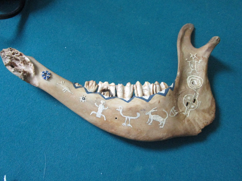 JAWBONE HANDPAINTED WITH AMERICAN INDIAN/MEXICAN DETAILS
