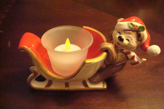 Fitz And Floyd Sleigh Candle Holder, Bear, Christmas Candy Dish  Sleigh [93b]^