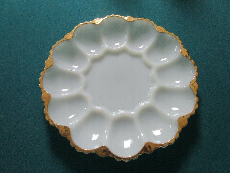 Canonsburg Brown Drip  DEVILED EGG PLATTER MILK GLASS ANCHOR HOCKING GOLD PICK 1