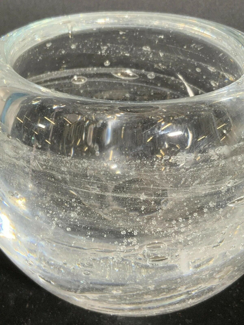 DEEBLE Signed Clear Bubble Glass Bowl / Vase 5 X 6" [aC]