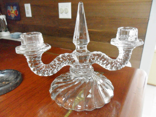 Fostoria Glass Double Light Candle Holder  Colony Pattern 1960s NICE [GL16]