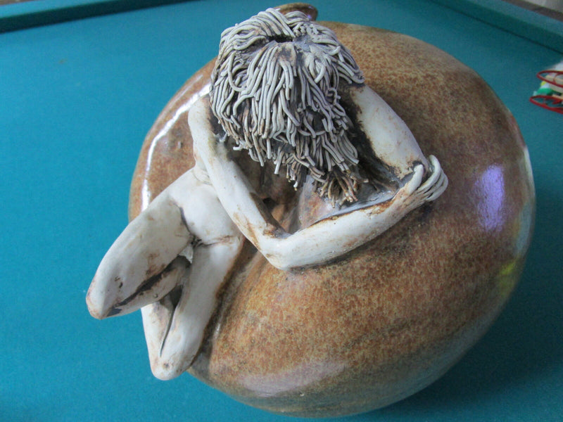 EXOTIC MONUMENTAL VASE JAR NUDE SCULPTED WOMAN BY STEPHENS MODERN