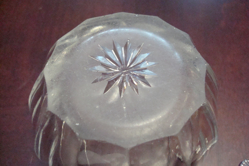 Glass Pressed Vintage Mustard Cup With Rolex Silverplate Spoon [130M]