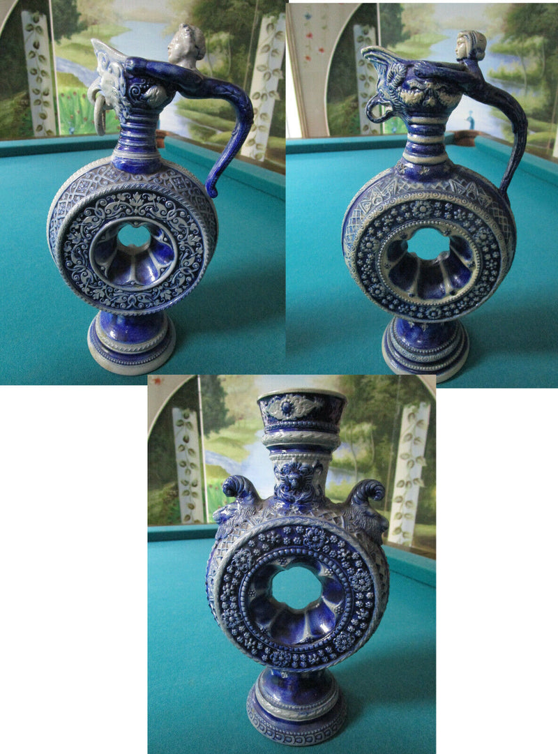 Antique Westerwald German RING JUG stoneware blue grey salt glazed pottery PICK