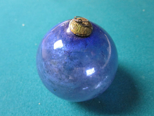 Kugel GERMANY Antique 2 1/2" Christmas ornament hand blown glass blue color 2 ^^