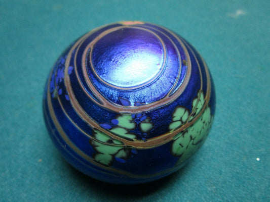 Cape Byron Australia 2" tall x 2 1/2" , signed BLUE IRIDESCENT  PAPERWEIGHT PPWB