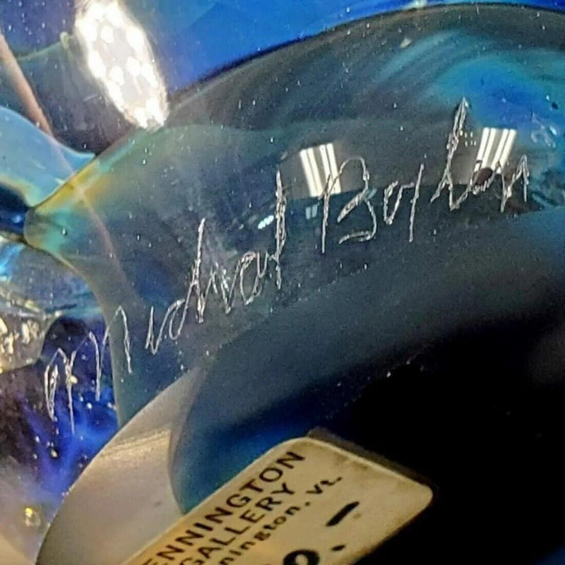 Michael Boylen (born 1935) art glass studio blue vase 6 x 4" signed  ^^^