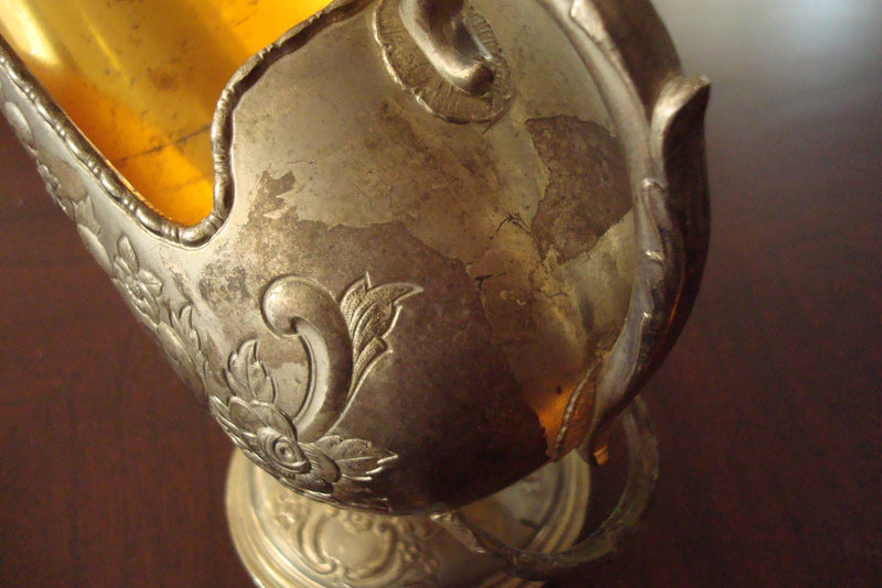 Raimond Silverplate/Goldplate Vintage Pedestal Scuttle Sugar cubes/nuts Bowl ^^^