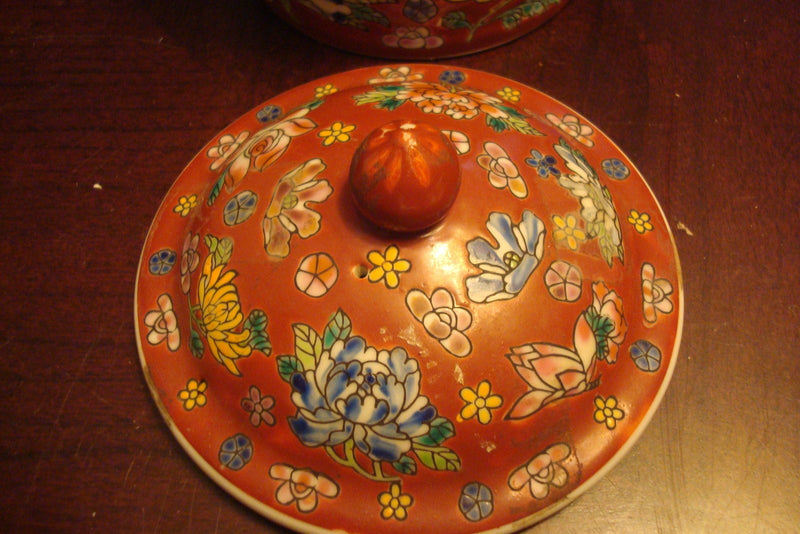 Chinese covered cup/handled/trinket/urn terracota color, marked [84C]