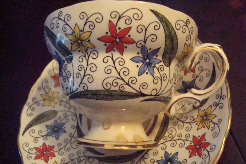 Rosina Mid Century England cup and sauce,  flowers and touches of gold [91]