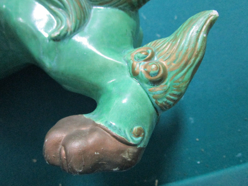 Foo dog by pottery studio signed Brian Lee, green, very detailed