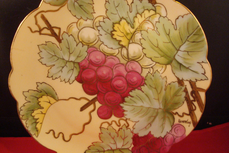 Antique Vienna Austria Red Grapes Green Leaves Signed Curio Plate [*#193]