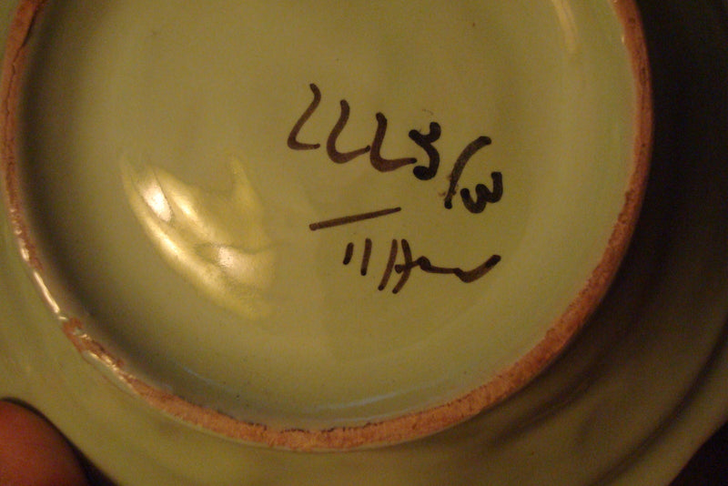 Italian Majolica basket, handpainted, 6" tall by 7" diam, numbered