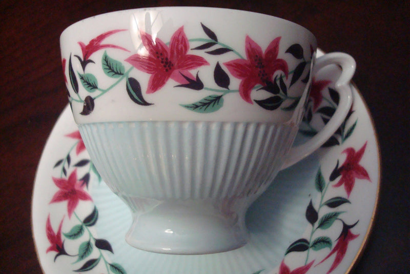 Colclough England  floral, light blue flutted body & gold rim cup/saucer[ [a5#10