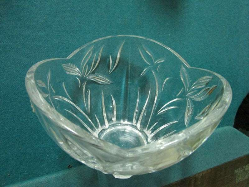 Czechoslovakian Crystal Bowl, delicate decorations,with partial label [GL-10]