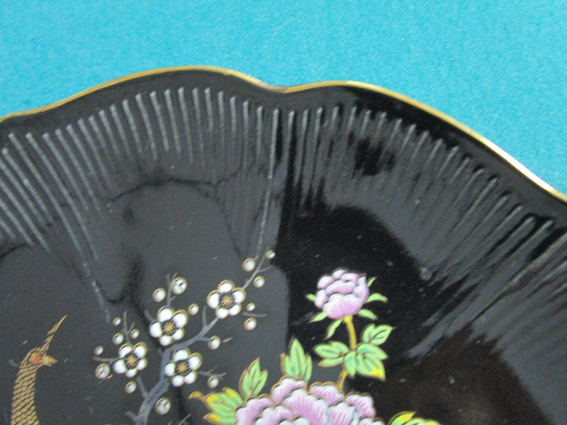 Japanese Peacocks black collector plate Hand Painted Gold ^^