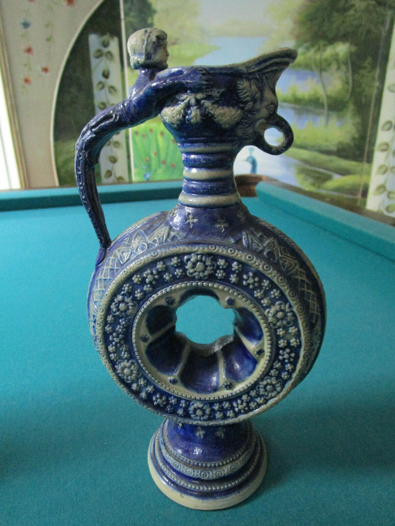 Antique Westerwald German RING JUG stoneware blue grey salt glazed pottery PICK