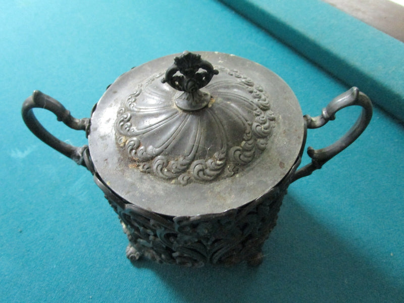 Antique Victorian E.G. Webster SUGAR BOWL silverplate & BLUE COBALT INSERT