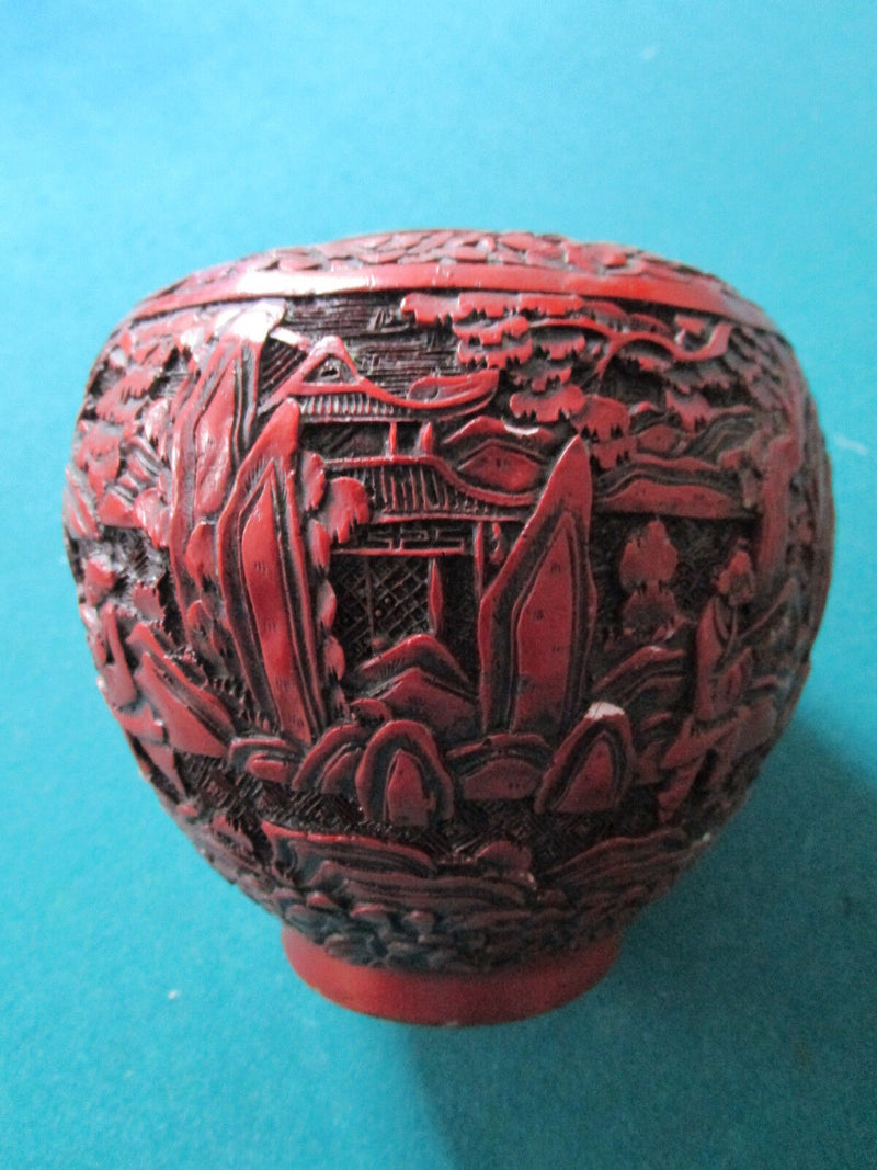 Antique Chinese Cinnabar Vase 5 x 5 1/2"[bxcloissone]