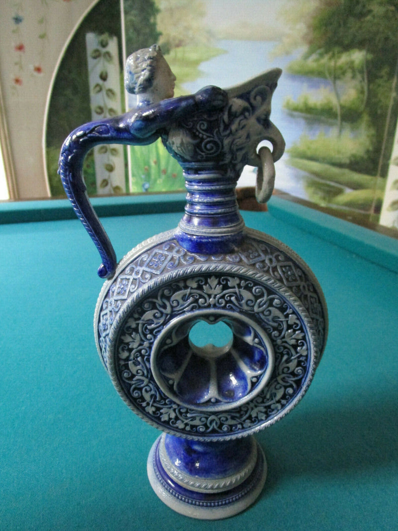 Antique Westerwald German RING JUG stoneware blue grey salt glazed pottery PICK
