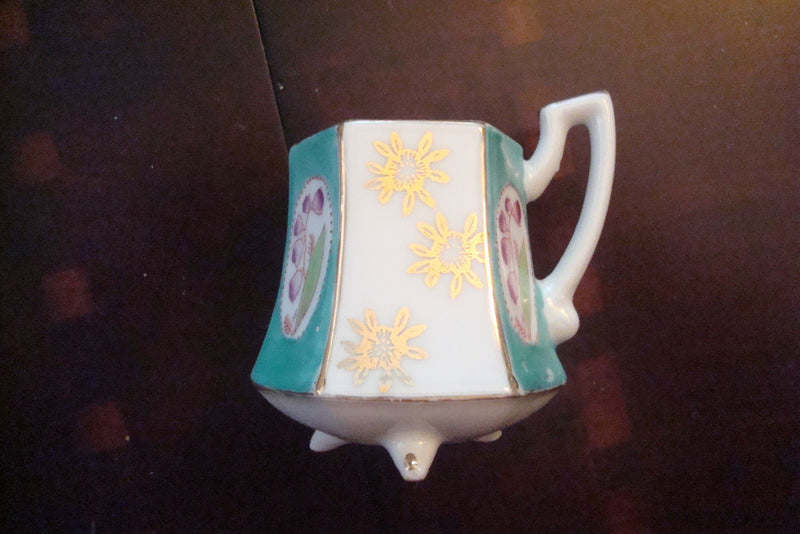 Royal Sealy Japan set of 4 coffee cups and saucers, green, gold and flowers [80D