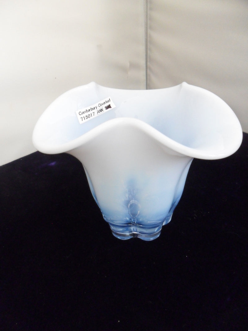 Duncan Miller Canterbury opalescent blue vase Cloverleaf BEAUTIFUL