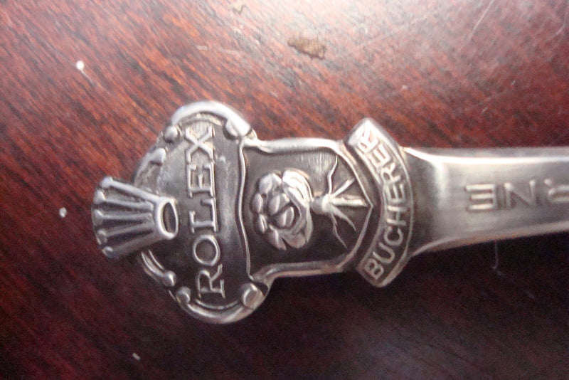 Glass Pressed Vintage Mustard Cup With Rolex Silverplate Spoon [130M]