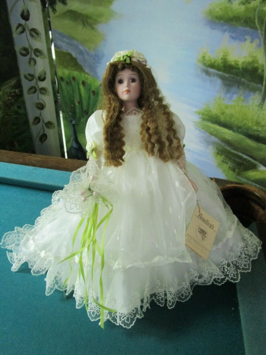 1990s BRADLEY'S PRINCESS LYSANDRA DOLL WITH STAND  TRAIN DRESS 13"