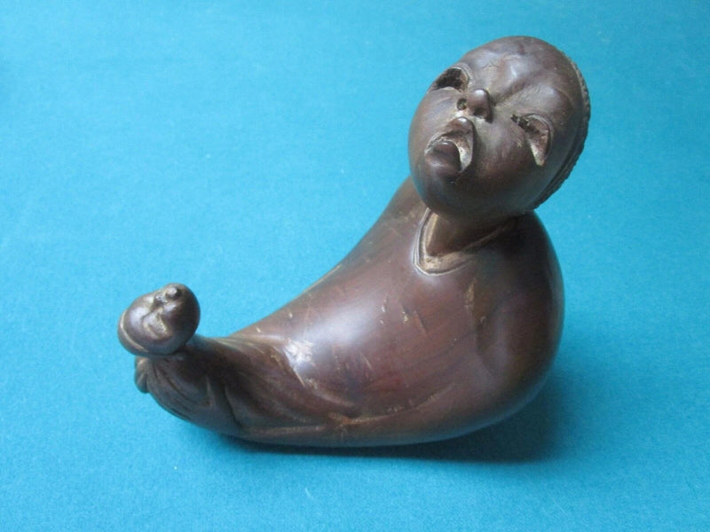 AFRICAN ARTIST B. MOUANGA WOOD sculpture "L'INQUIETE" signed, 15" HANDCARVED ^^^