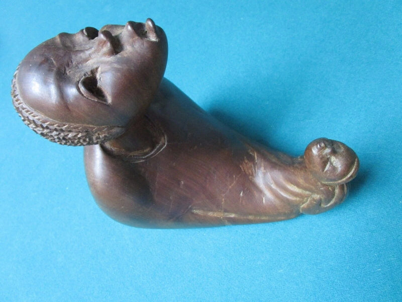 AFRICAN ARTIST B. MOUANGA WOOD sculpture "L'INQUIETE" signed, 15" HANDCARVED ^^^