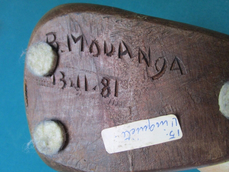 AFRICAN ARTIST B. MOUANGA WOOD sculpture "L'INQUIETE" signed, 15" HANDCARVED ^^^