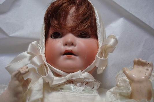 1940s Heubach Koppelsdorf doll character baby 320- 5/0 14 inches tall in night gown dolls