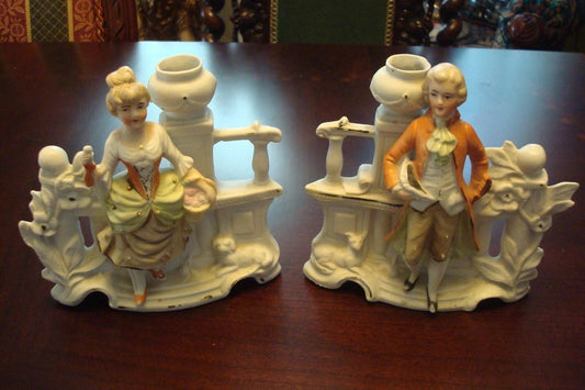 Porzellanfabrik Unger,Schneider & Cie.1880s Germany 2 candleholders ORIG [95G]