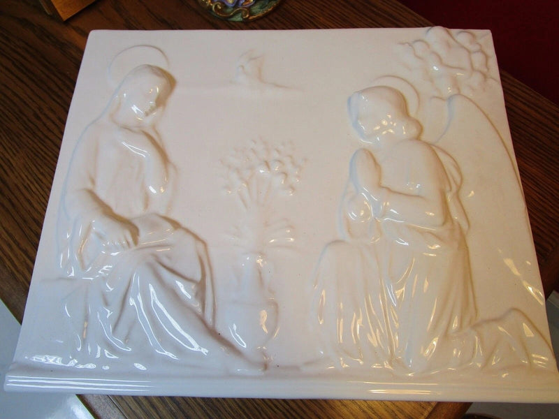 Religious Plaque Virgen Mary And The Archangel Glazed Ceramic ^^