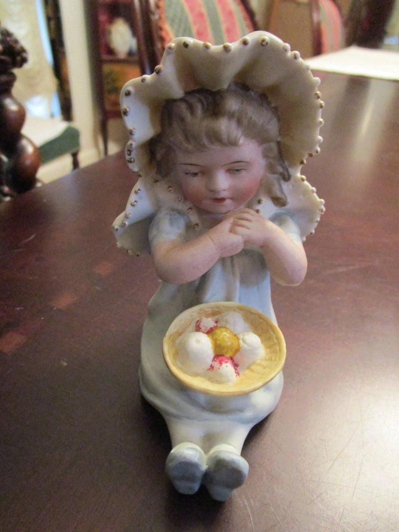 SITTING PIANO GIRL WITH FRUIT BASKET GERMAN BISQUE FIGURINE PROBABLY HEUBACH[aA]