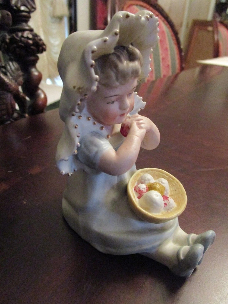 SITTING PIANO GIRL WITH FRUIT BASKET GERMAN BISQUE FIGURINE PROBABLY HEUBACH[aA]