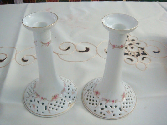 Oscar de la Renta Roses Candlesticks West Germany, 8" tall by 5" ORIGINAL