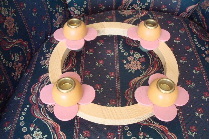 Holzkunst Mit Herz Erzebirdge Wood Christmas  Pink Candle Holder, Germany 11" ^^