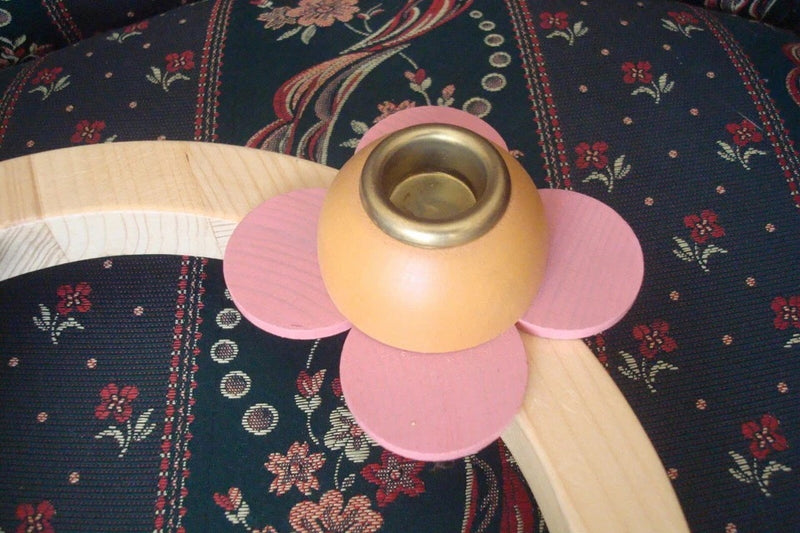 Holzkunst Mit Herz Erzebirdge Wood Christmas  Pink Candle Holder, Germany 11" ^^