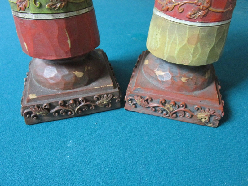 Hand Carved Pair Harvest Angels Sculpture 11" Christmas Decor ^^^