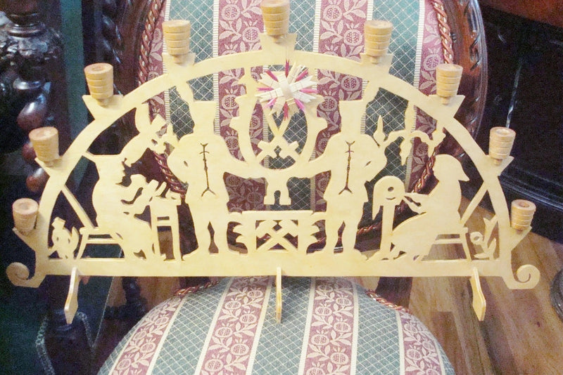 German Erzgebirge Wooden Menorah, Hand Carved Wood, New Original ^^^