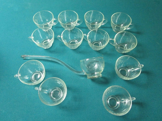 Punch Cups Set 13 Pcs Etched Cups Ladle Glass  Christmas Original
