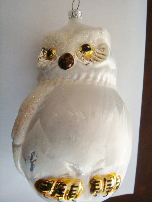German Hand Blown Glass  Ornament Snowy Owl, 6" Original Glass^^