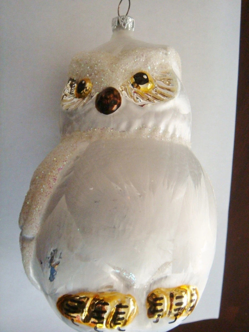 German Hand Blown Glass  Ornament Snowy Owl, 6" Original Glass^^