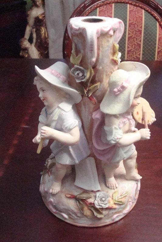 Dresden Germany figural candle holder "The Arts" painter, writer & music