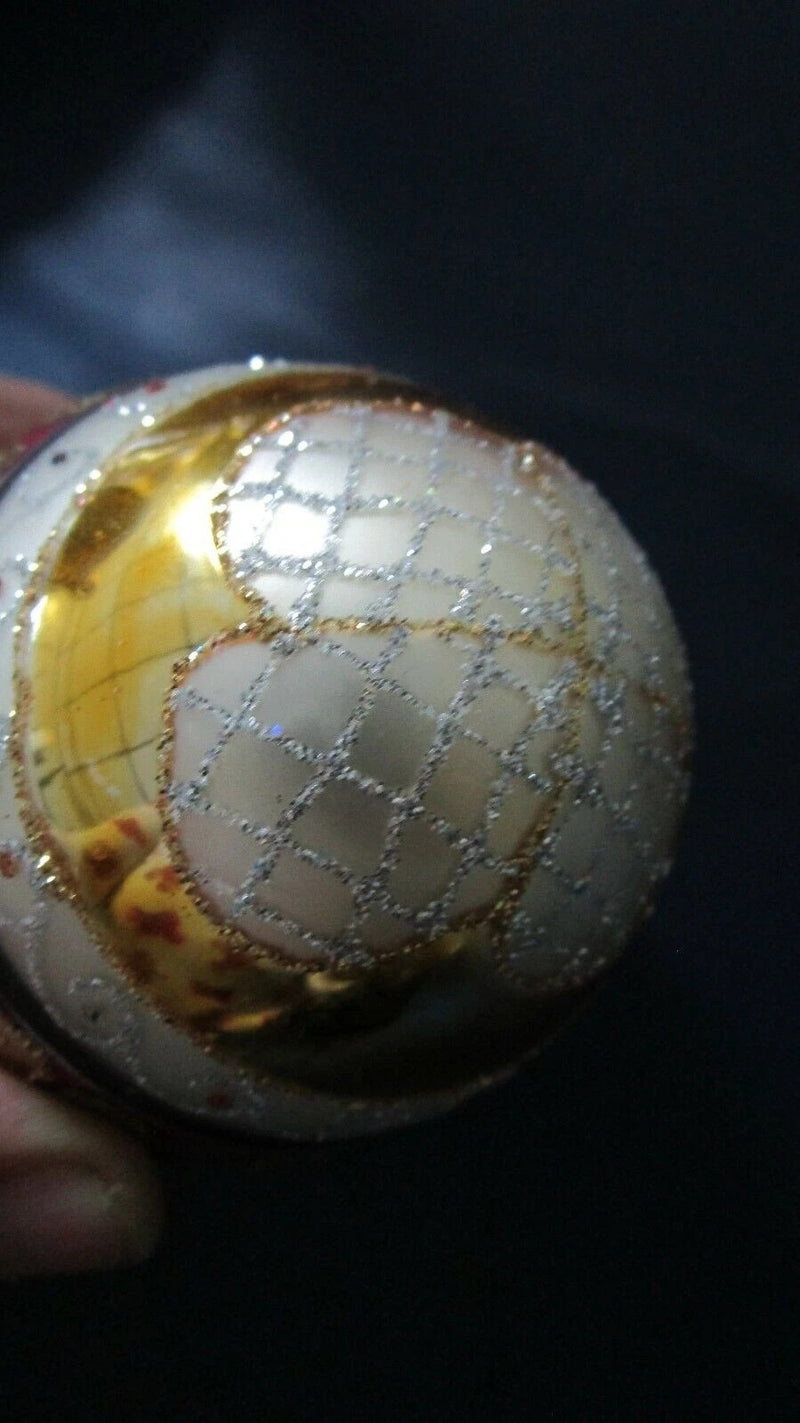 CHRISTMAS EGG  ORNAMENT GLASS UT~VINTAGE RHINESTONES GLITTERED MINT