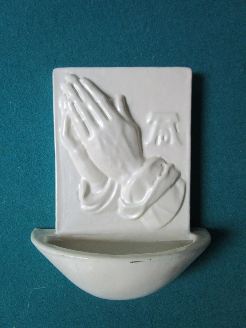Holy Water Font Ceramic Hands 6"