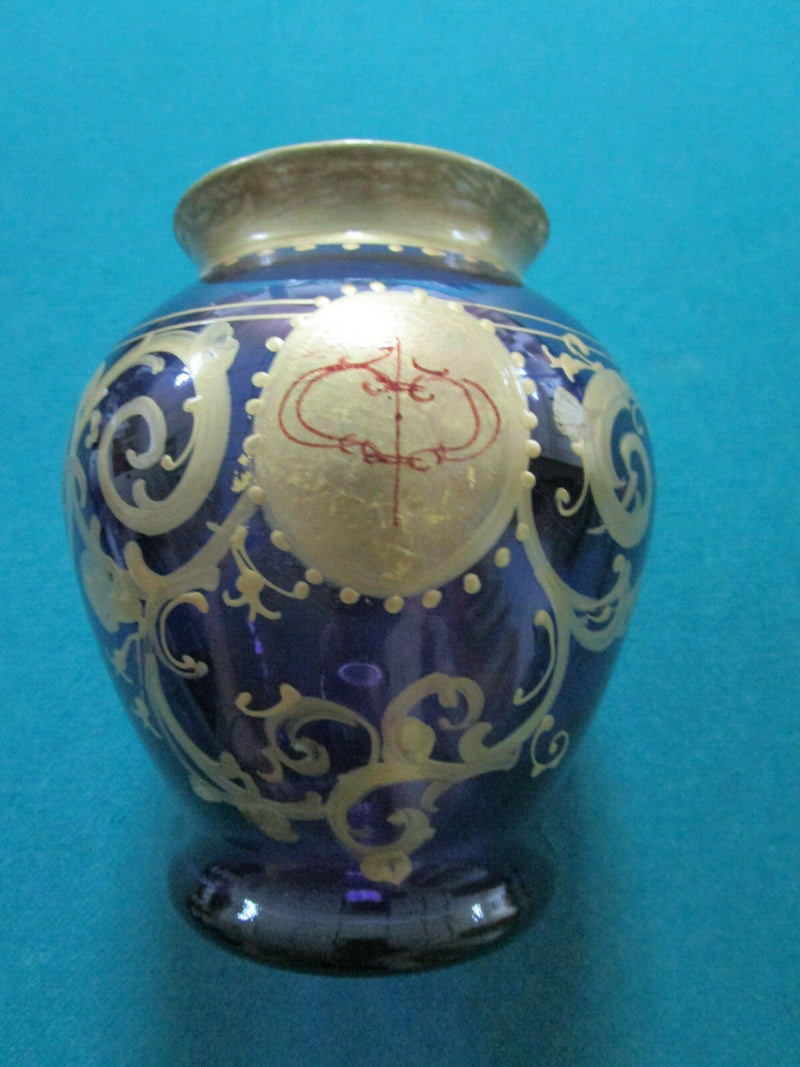 BOHEMIAN CRYSTAL VASE HAND PAINTED GOLD SIGNED CRUET PITCHER ORIGINAL PICK1