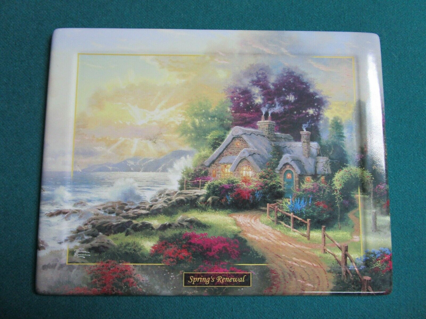 THOMAS KINKADE -A NEW DAWNING -TILE WALL PLAQUE 9 X 7" WITH CERTIFICATE